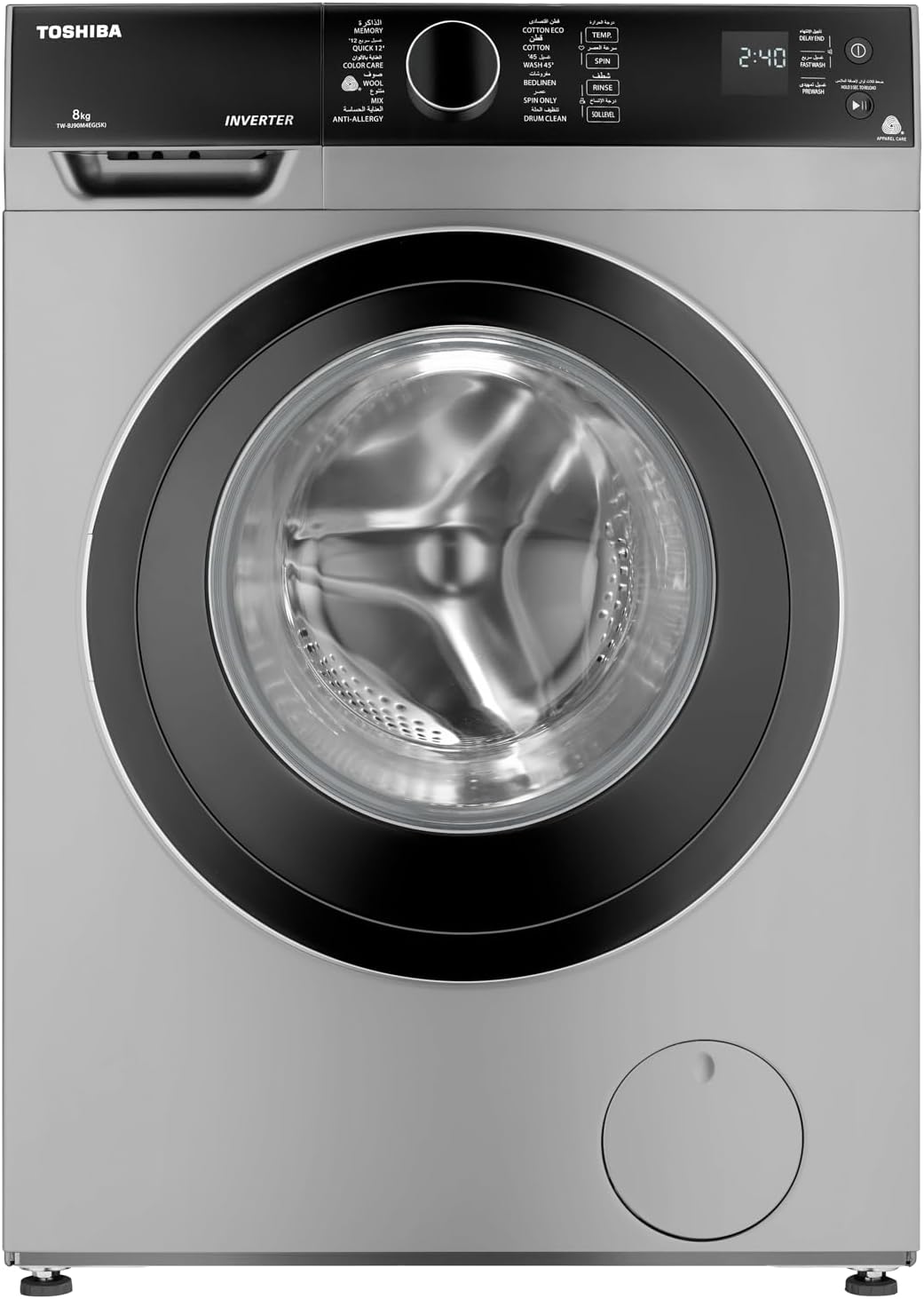 Toashiba washing Machine TW-BJ100M4EG(SK) Great Waves, Inverter, CycloneMix, Memory, Quick 12, Add Garment, Anti-Bacteria Gasket, Inlet Water Filter 9kg Silver