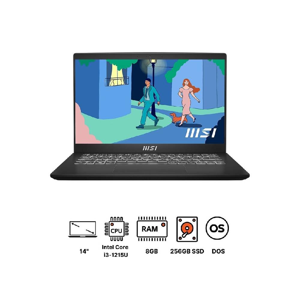 MSI, Modern 14 - C12MO, Laptop, 256 GB SSD, 8 GB, 14 Inch, Black.