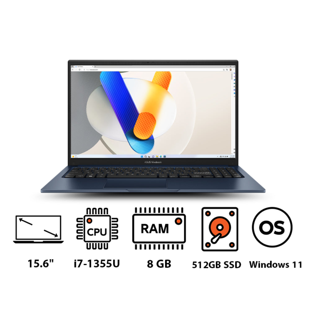 Asus, Vivobook 15 X1504VA-NJ017W, Laptop, Intel® Core™ i7-1355U, 8 GB, 512 GB, Blue.