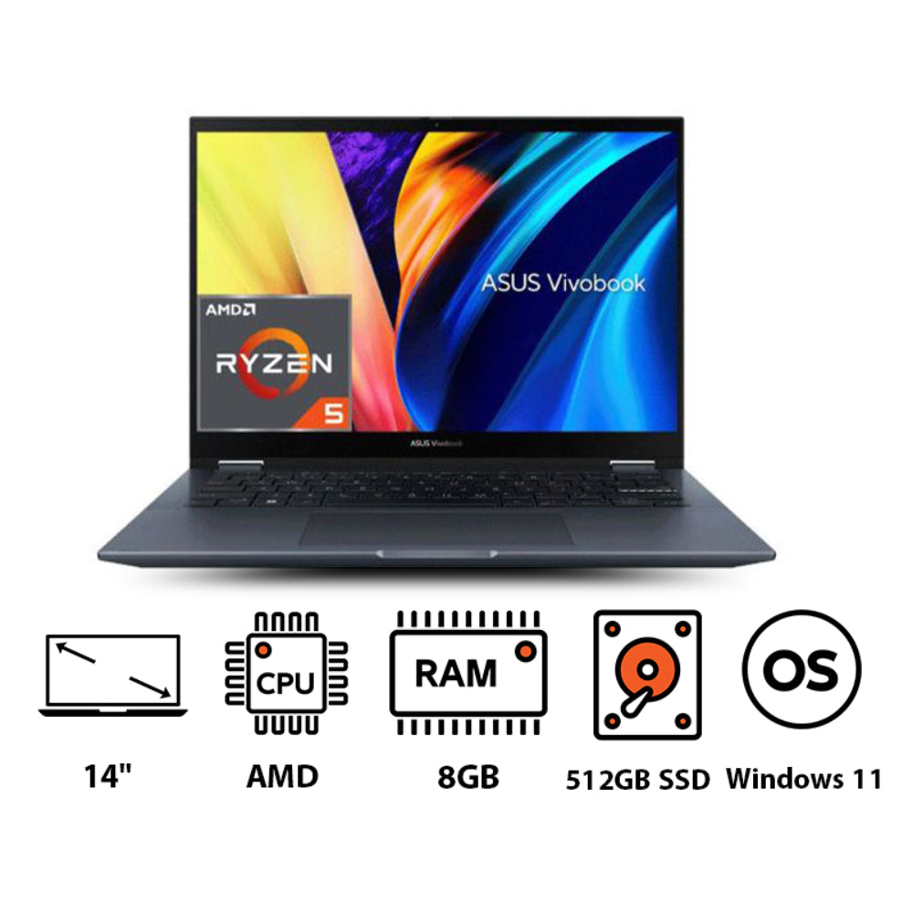 Asus, Vivobook S 14 Flip TN3402QA-LZ005W, Laptop, AMD Ryzen R5-5600H, 512 GB, 8 GB, Blue.