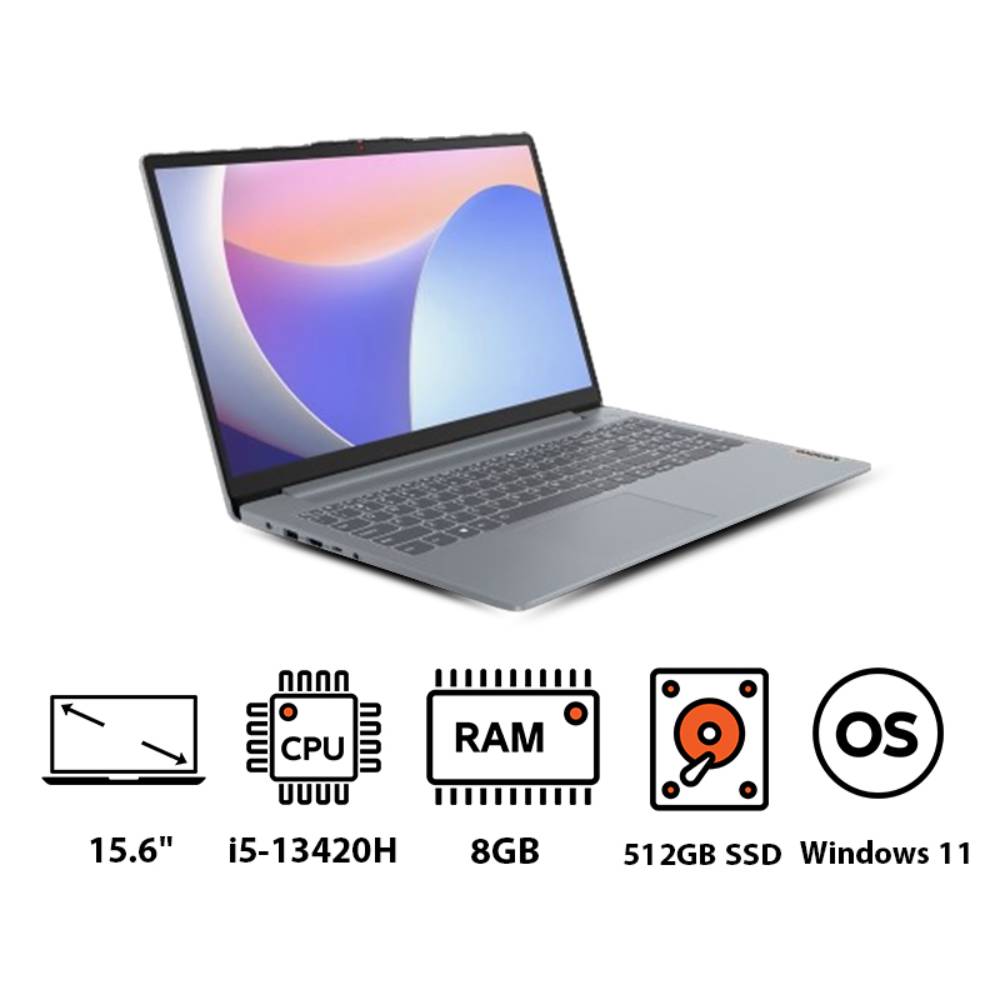 Lenovo, IdeaPad Slim 3 15IRH8, Laptop, Intel Core i5-13420H, 512 GB, 8 GB, Grey.