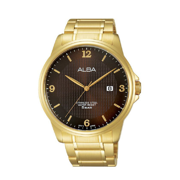 ALBA, AS9B08X1, Men's Watch, PRESTIGE, Stainless Steel Band, Brown Dial.