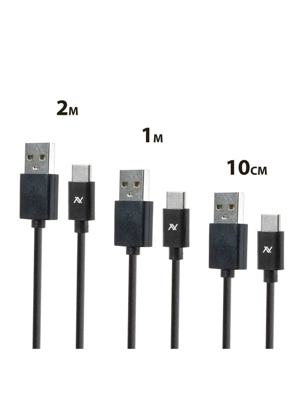 لافينتو، MP067، 3 كابلات Micro Type-C إلى USB، كابل شحن (2 متر، 1 متر، 10 سم)، أسود.